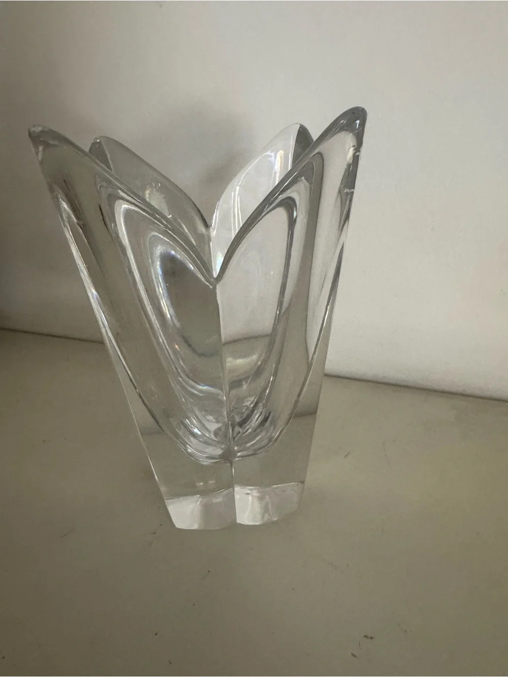 ORREFORS Sweden Clear  crystal lotus vase 5.75 signed